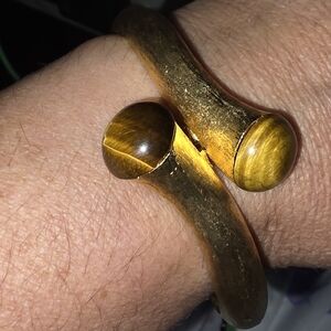 Gold-Tone Cuff Bracelet with Tiger Eye Cabochons
